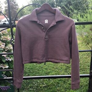 Recess brown crop Henley style sweatshirt size XS